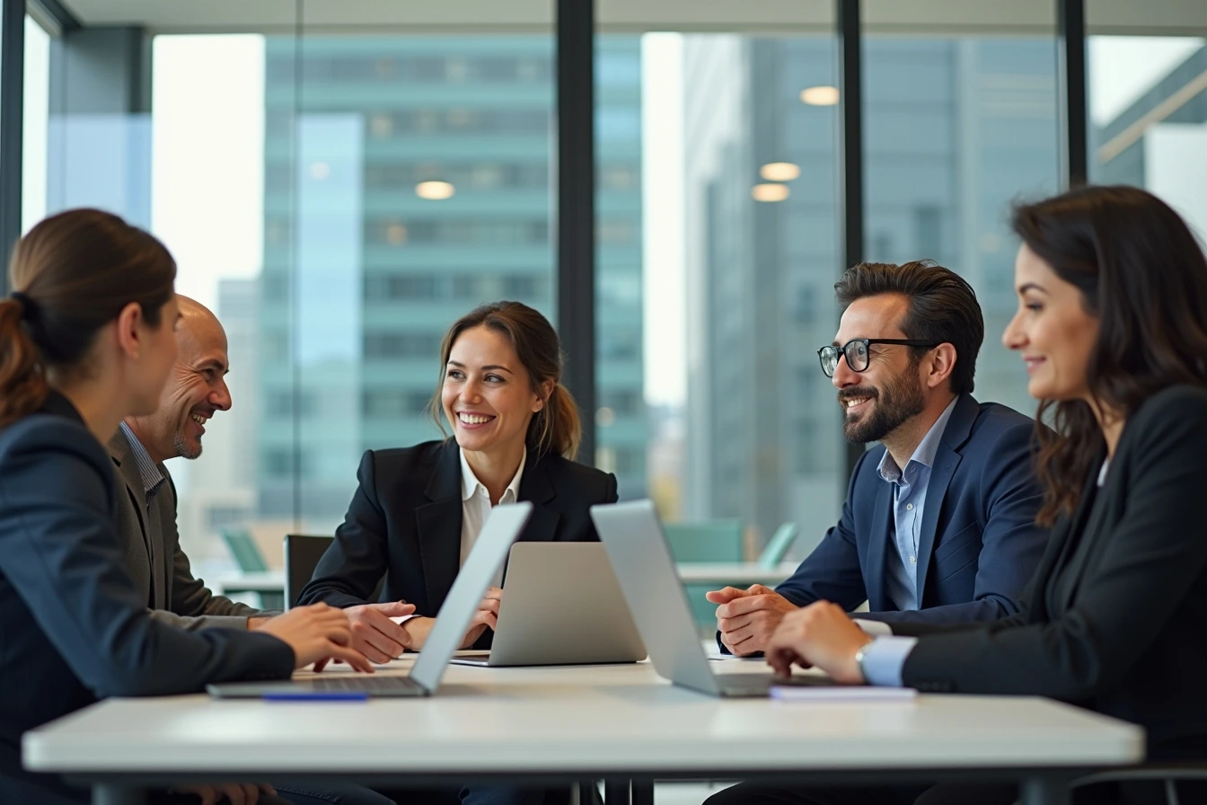 Digital marketing team collaborating in modern office
